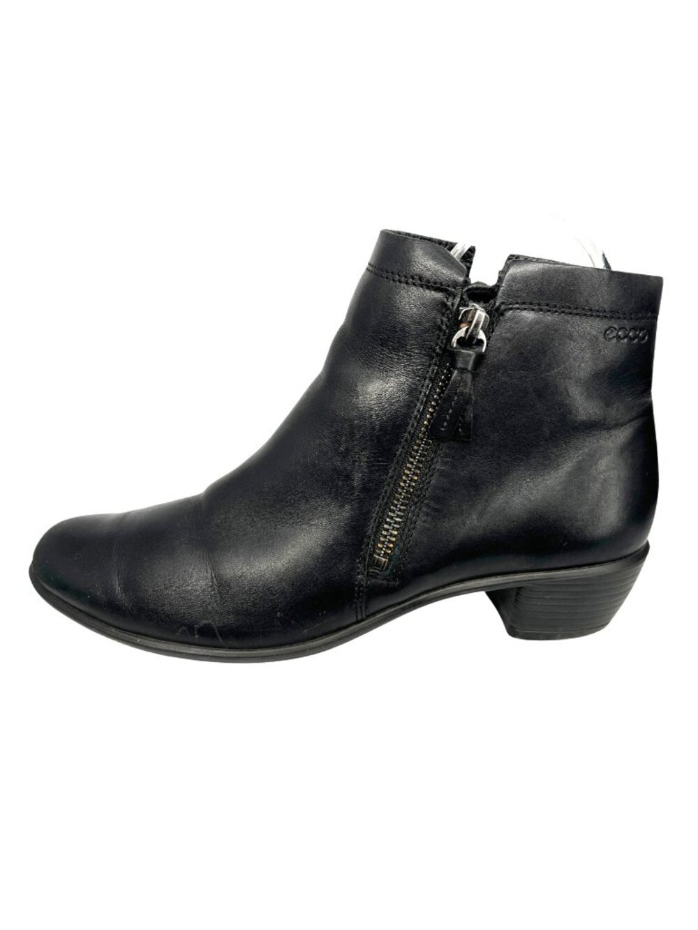 ECCO Black Leather Ankle Boots Side Zipper Block Heel Size EU 40 US 9-9.5